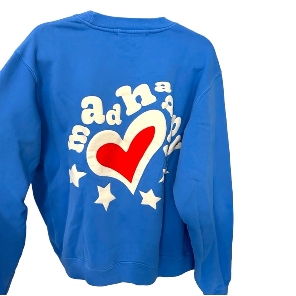MADHAPPY 💥RARE💥 Blue Red White Heartfelt Crew Sweatshirt Puff Paint Boho Heart